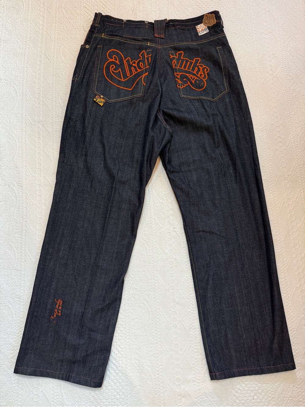 Akademiks Y2K Jeans Men’s 38x33 Dark Wash Hiphop Streetwear Embroidered Pockets